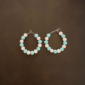 Gender reveal Boy Girl Pink and Blue Beaded Hoop Earrings!